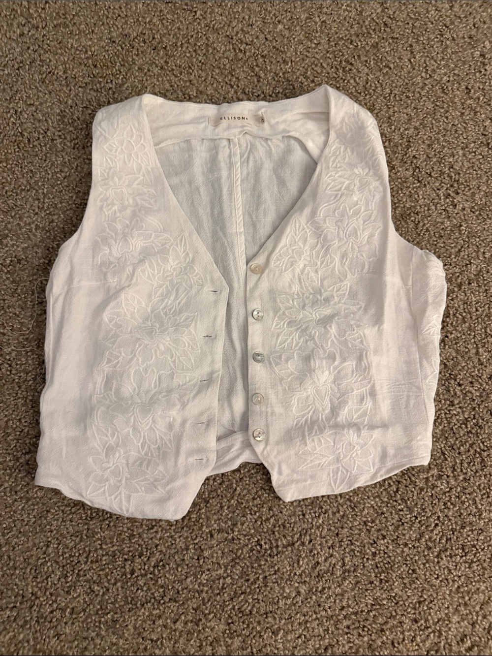 Ellison White Cotton Button-Front Vest